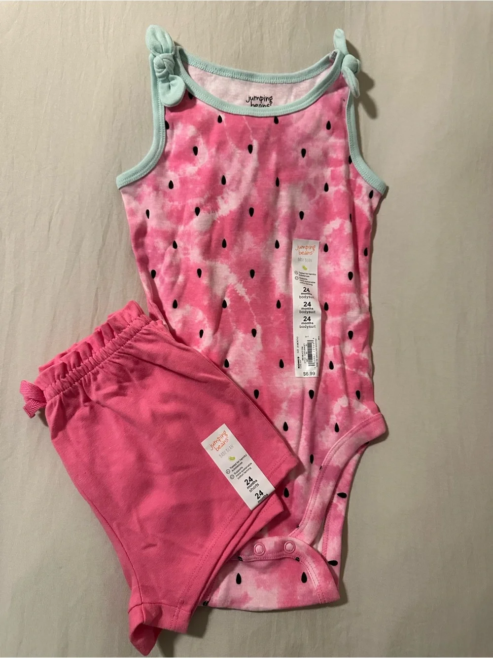 jumping beans Pink Watermelon Tie-Dye Bodysuit with Pink Shorts